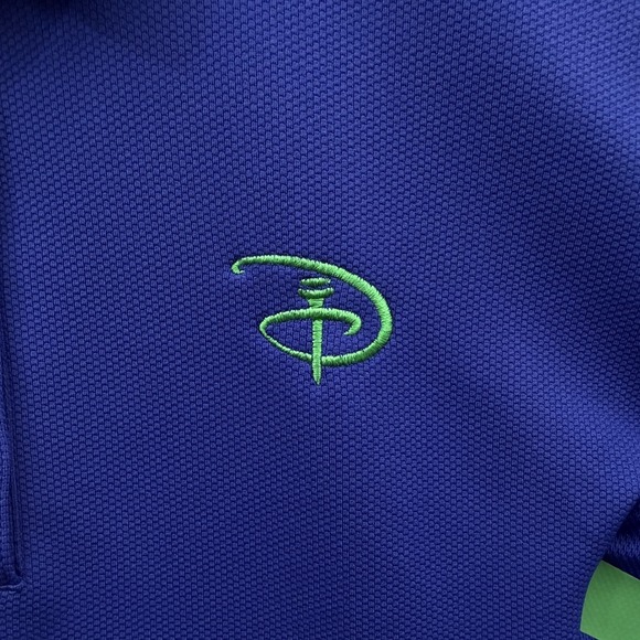Nike Disney Top Womens Large Blue Green D Logo Polo Shirt Dri Fit Performance - Picture 2 of 10